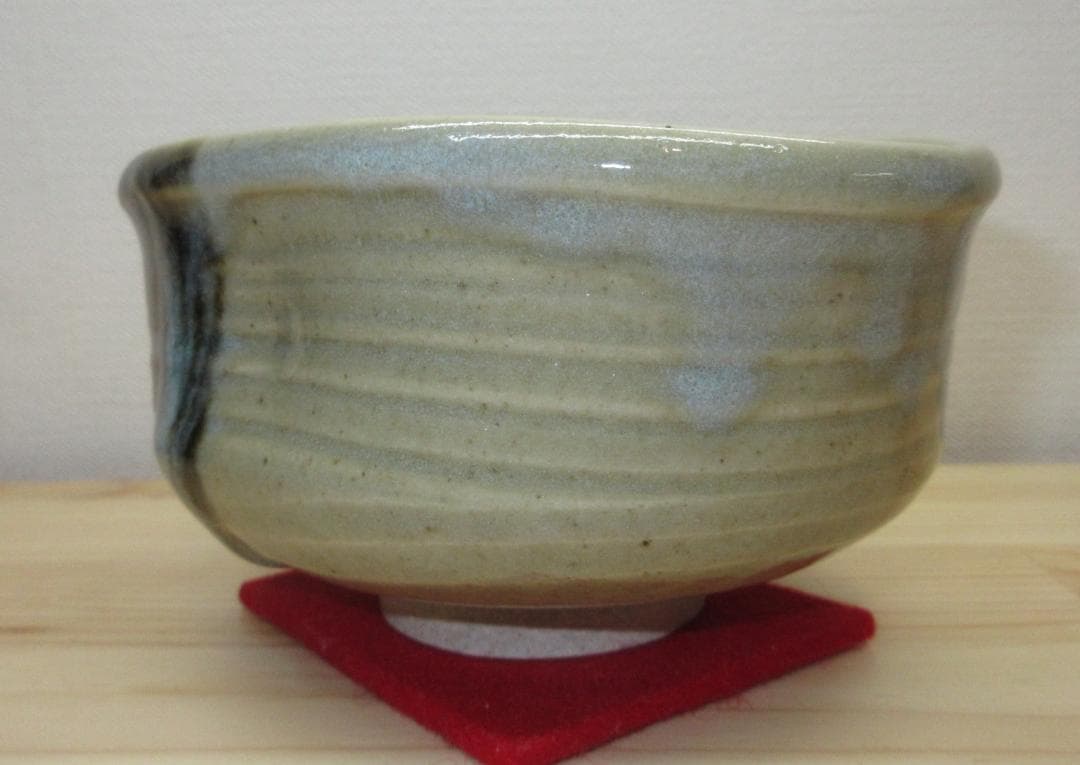 送料込【逢絢亭】茶道具 茶碗 膳所焼 沓形 掛分 陽炎園 岩崎新定 共箱入