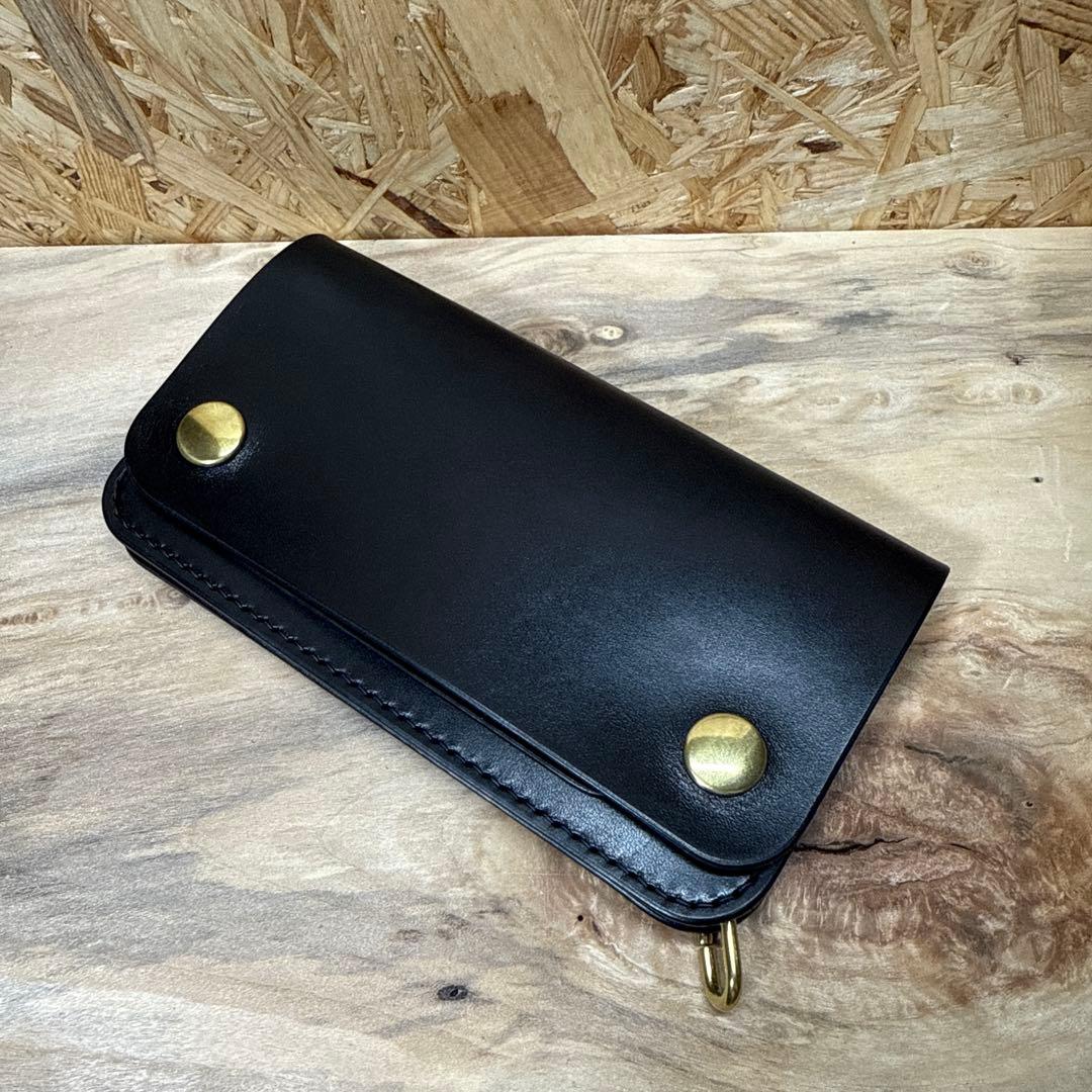 160 ミドル トラッカーウォレット スリム 2層 姫路レザー オイルレザー 黒