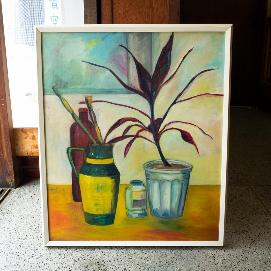 油彩画 　壷と鉢植え