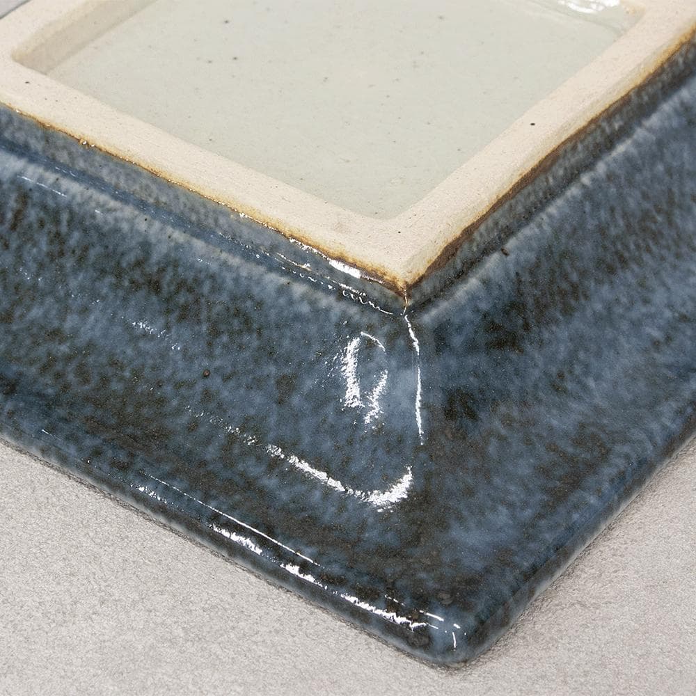 河井透 飾り皿「藍七宝紋角皿」22.5cm 共箱（河井武一の長男）河井寛次郎系統