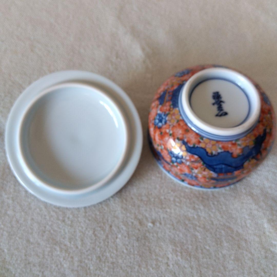 新春セール館林源右衛門作　染錦楼閣紋様蓋付湯呑