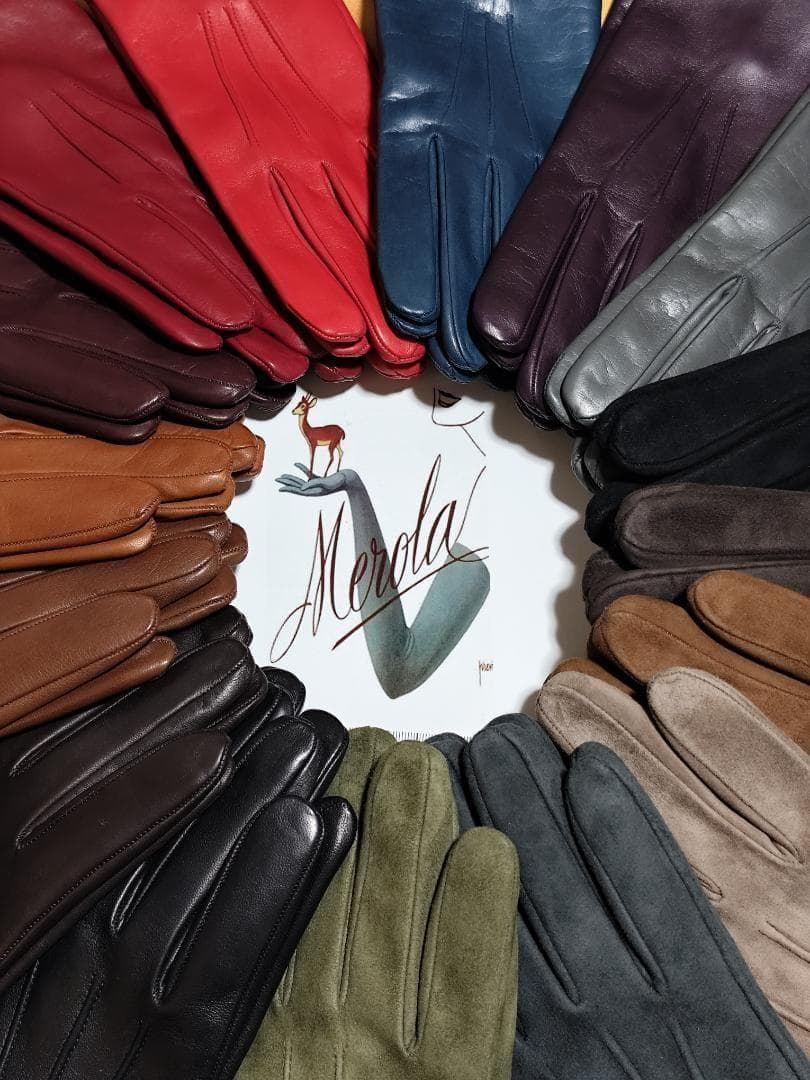値下げ 今季 メローラ ナッパルビー色 カシミア黒 グローブ革手袋 MEROLA