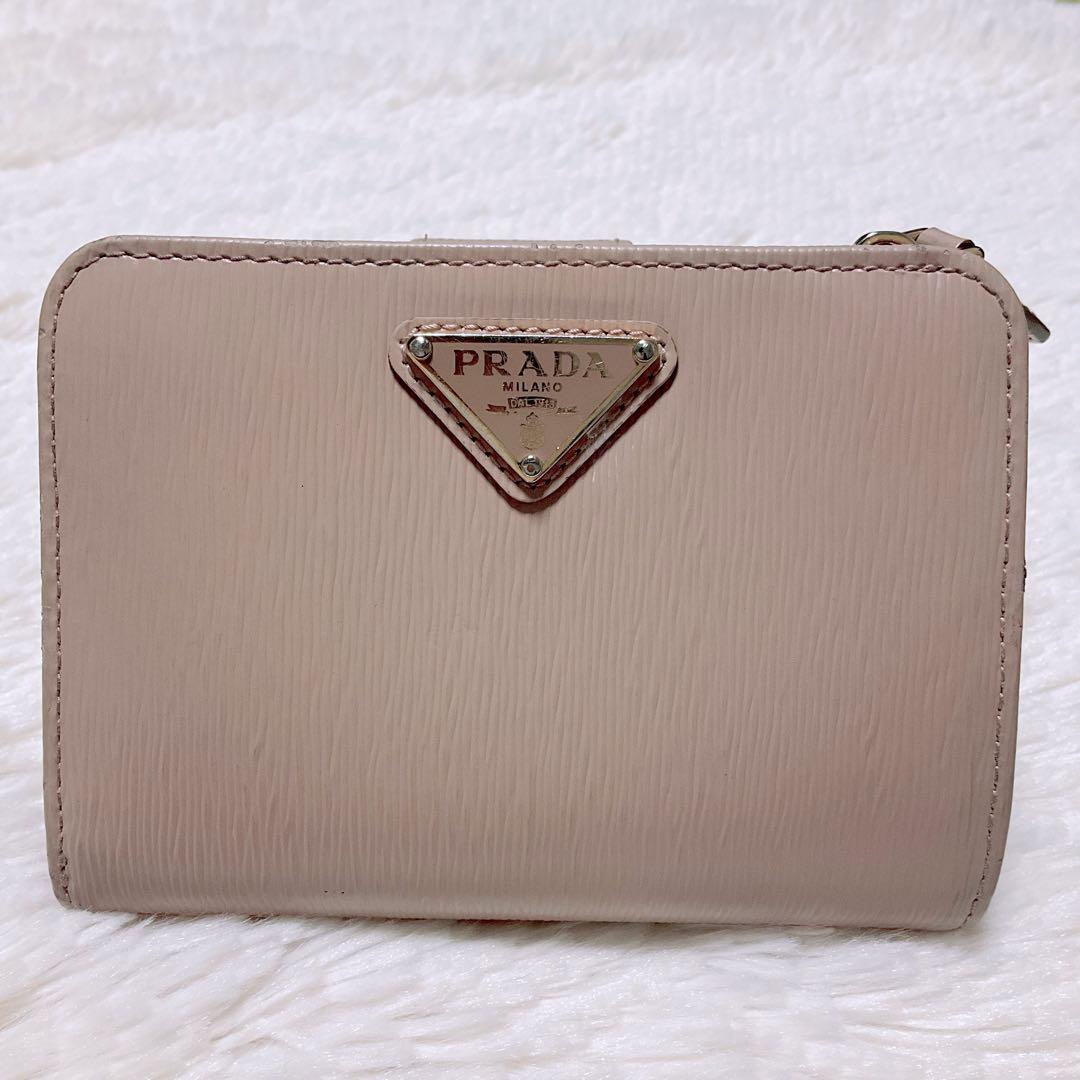 ♡美品♡プラダ 二つ折り財布 サフィアーノレザー 三角ロゴ L字ファスナー