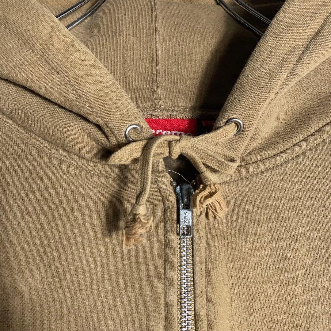 SUPREME フルジップパーカー スモールロゴ 刺繍 裏起毛 ベージュ L.
