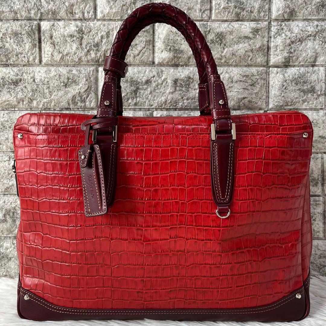 【美品】キーファーノイ　アモーレ　クロコ型押し　レザー　ブリーフケース