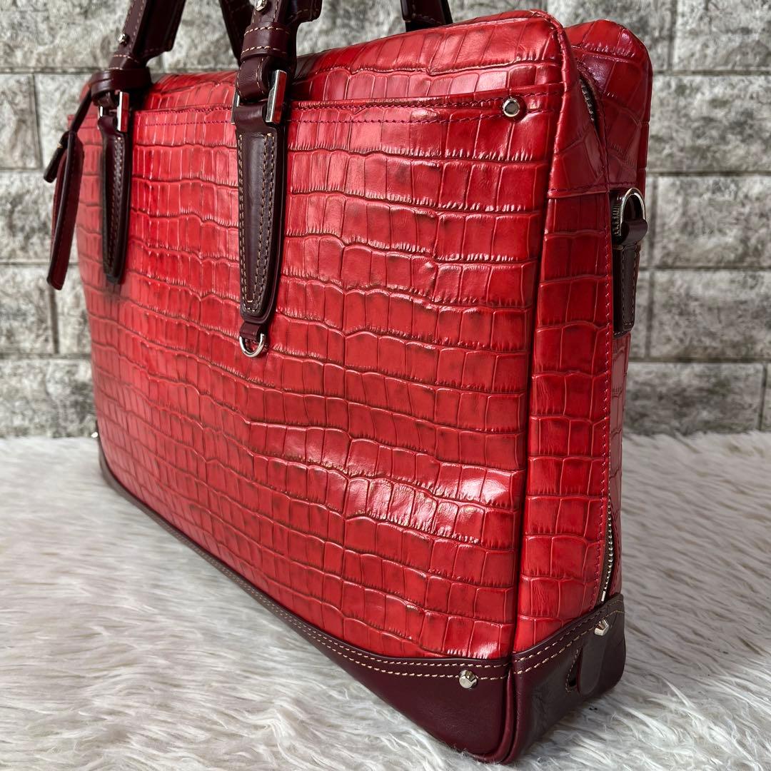 【美品】キーファーノイ　アモーレ　クロコ型押し　レザー　ブリーフケース