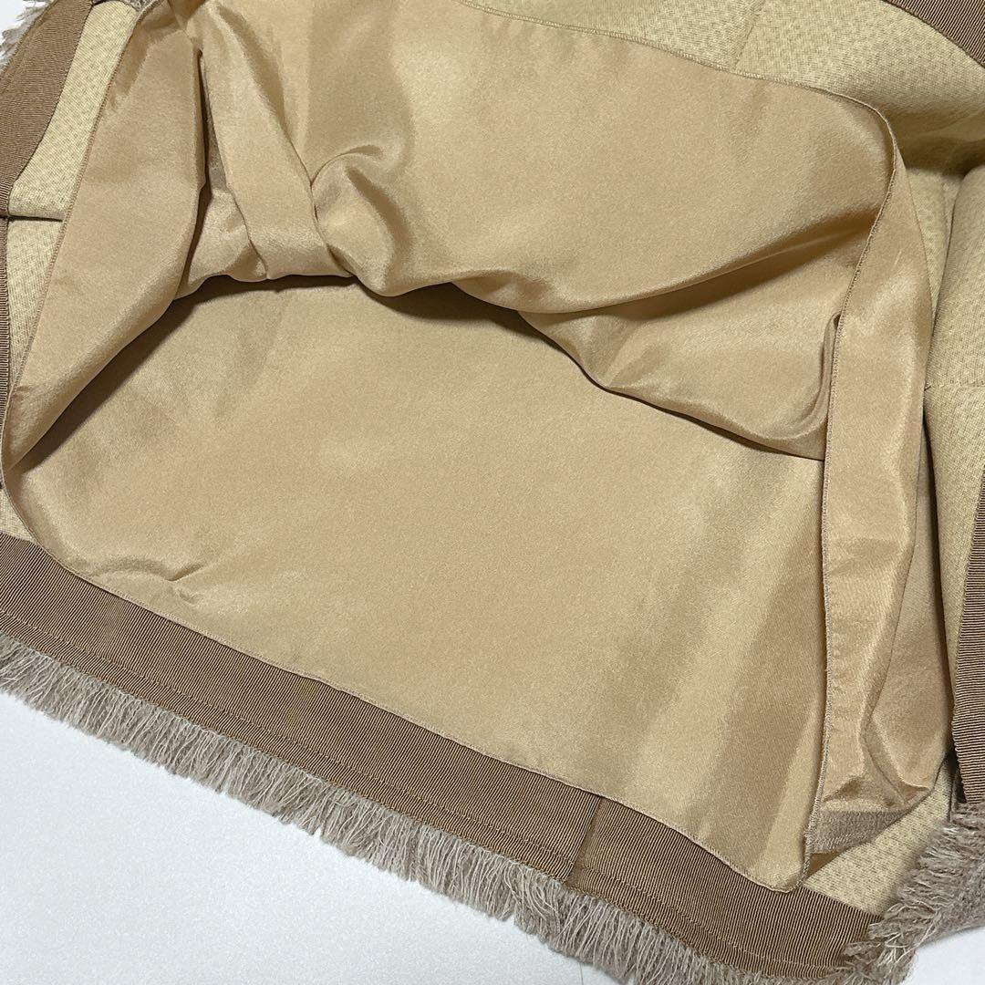 Drawer ウール シルク タック プリーツ フリンジ スカート 36