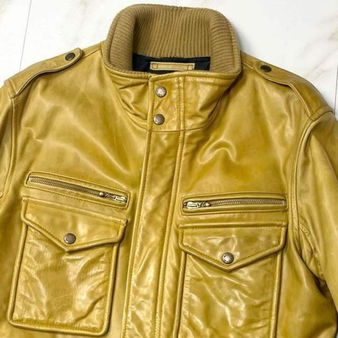 【希少色 XL】アヴィレックス レザージャケット シングル ライダース イエロー