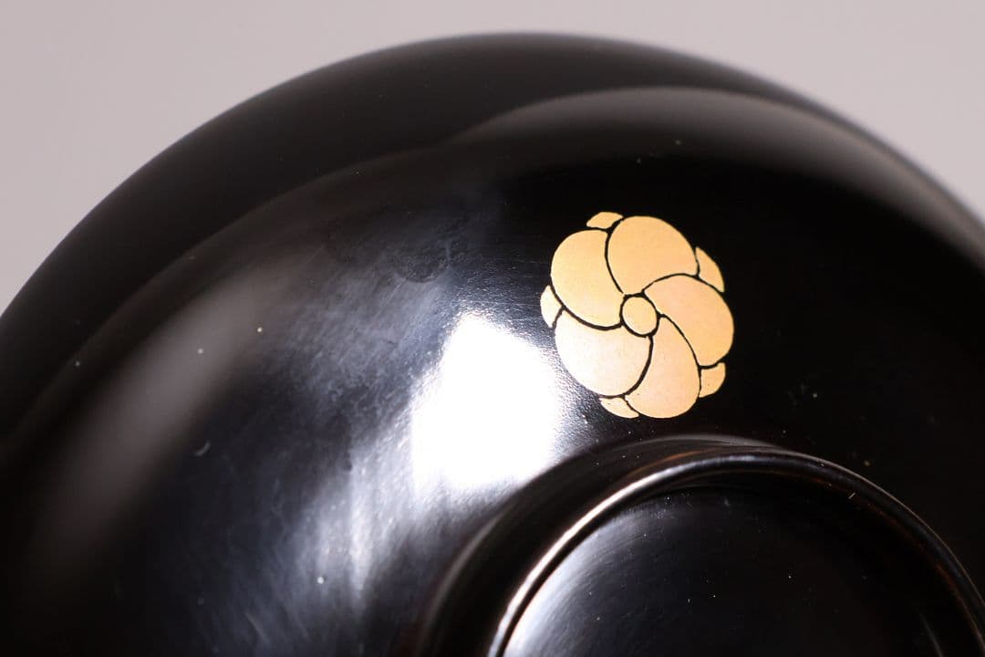 漆芸 木製漆器 捻り梅 金蒔絵 黒塗 御椀 二客 茶懐石道具【MA774】
