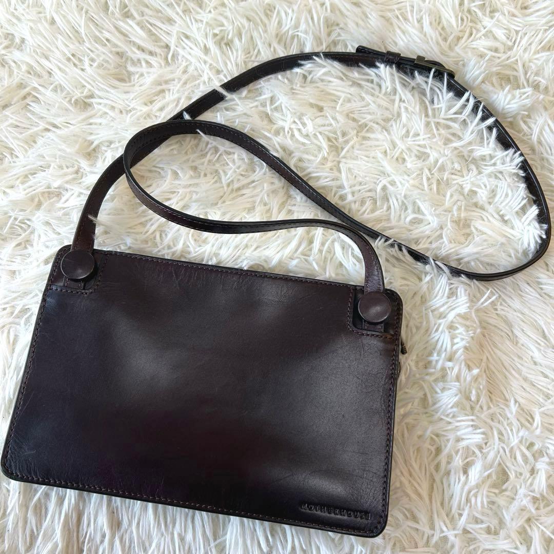 美品 マザーハウス アンティーク サコッシュ ロゴ刻印 レザー ブラウン