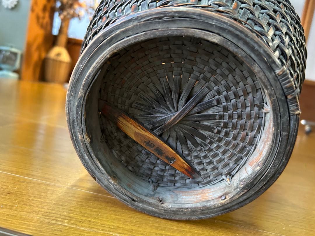 アンティーク 竹製 編み込み花瓶 花器 レトロ雑貨