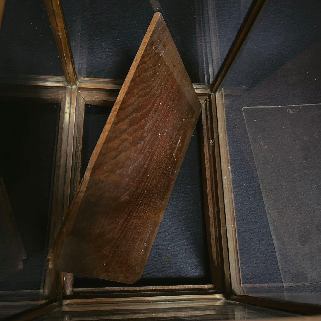 アンティーク　希少　ガラスケース　銅枠　面取り　5面　足　木製　総重量5.2㎏