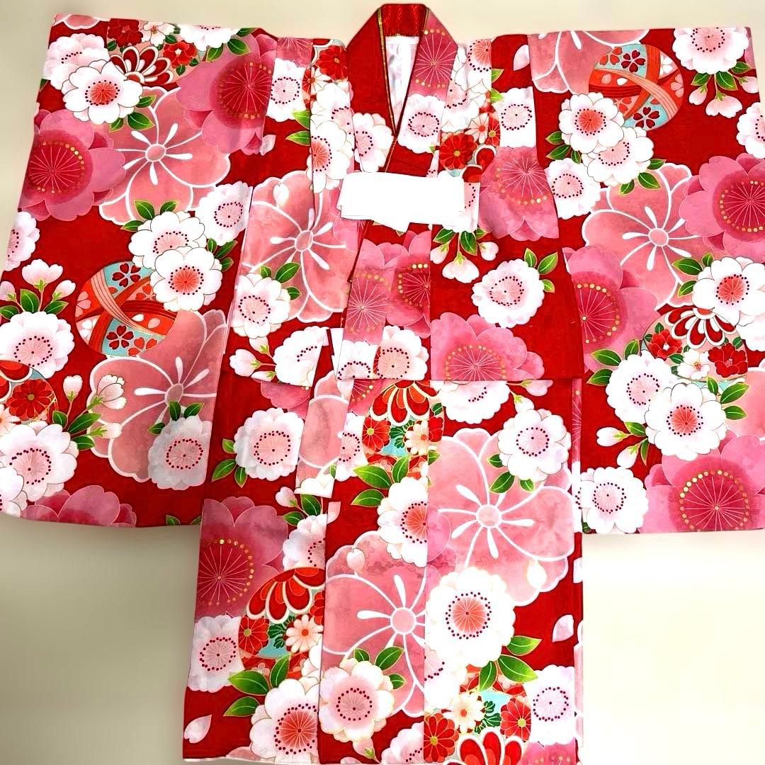 七五三 着物セット 赤とピンクの花柄