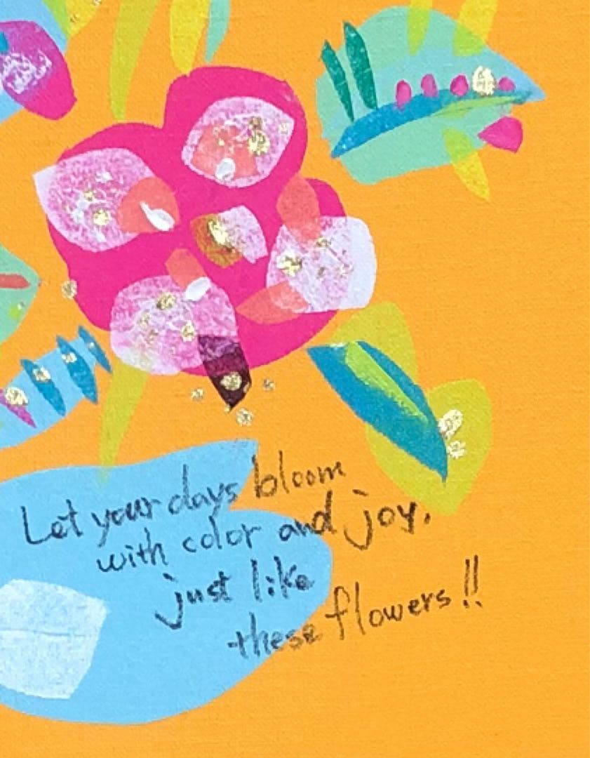 絵画　油絵　原画　一点物　ポップ　イエロー　花　カラフル　アート　F4