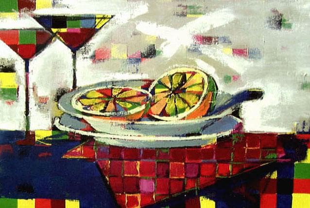 油絵 菅家令子 インテリア uF6-061703 静物 フルーツ グラス