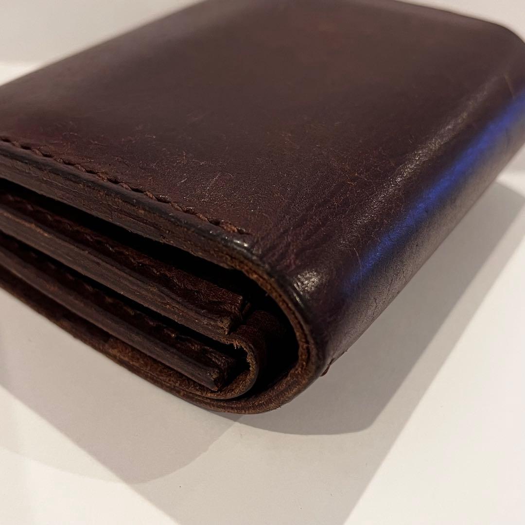 お札が折らずに入る 二つ折り財布 イタリアンレザー ハンドメイド ブラウン