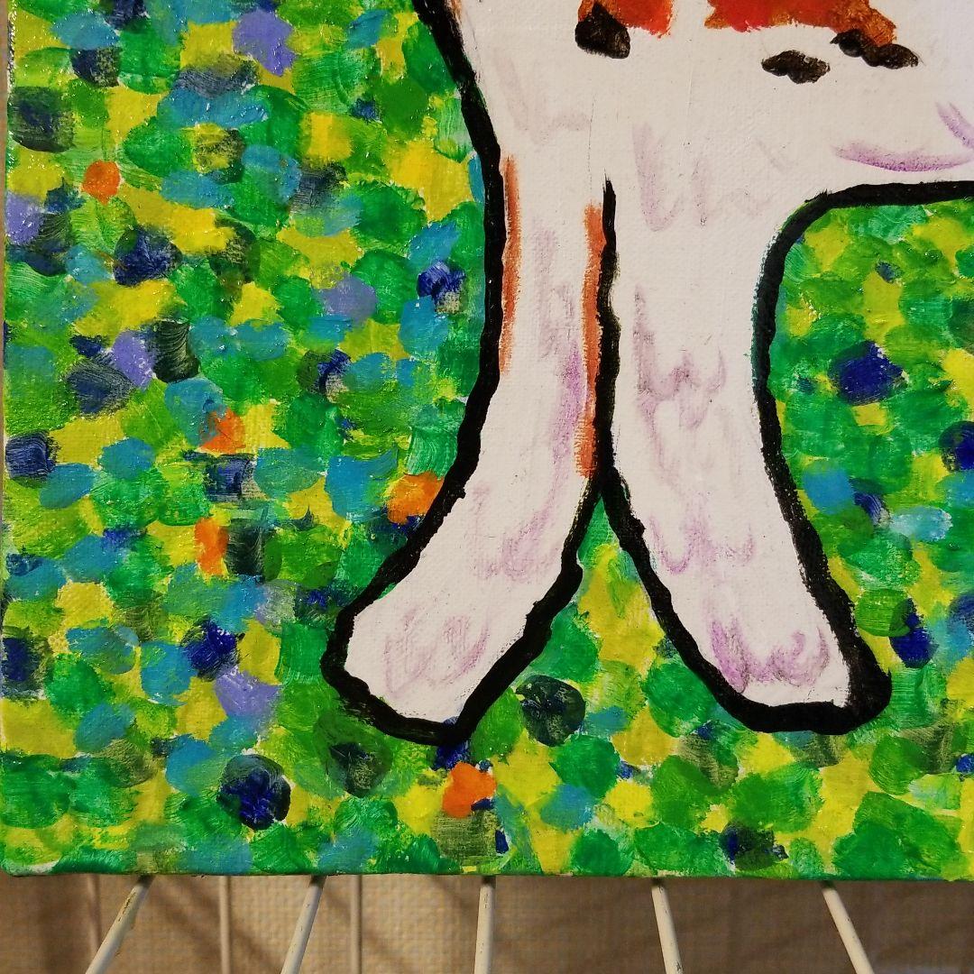 油絵　FUUTA確認　友だちの歌を聴く犬