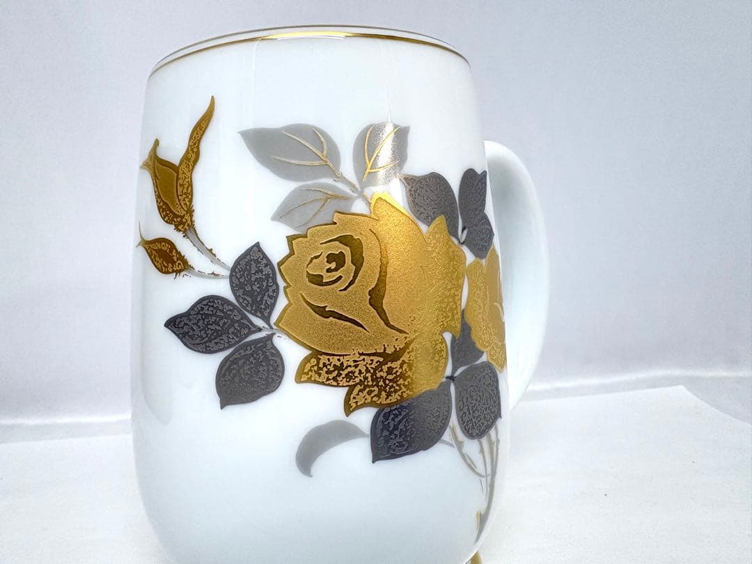 ⑧大倉陶園 キリンビアマグコレクション 2000 金白金触バラ ビアマグ