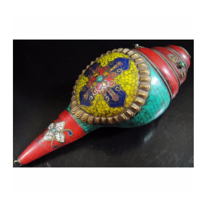 ◆チベット密教法具 法螺貝（シャンカ）羯磨（カツマ)-1