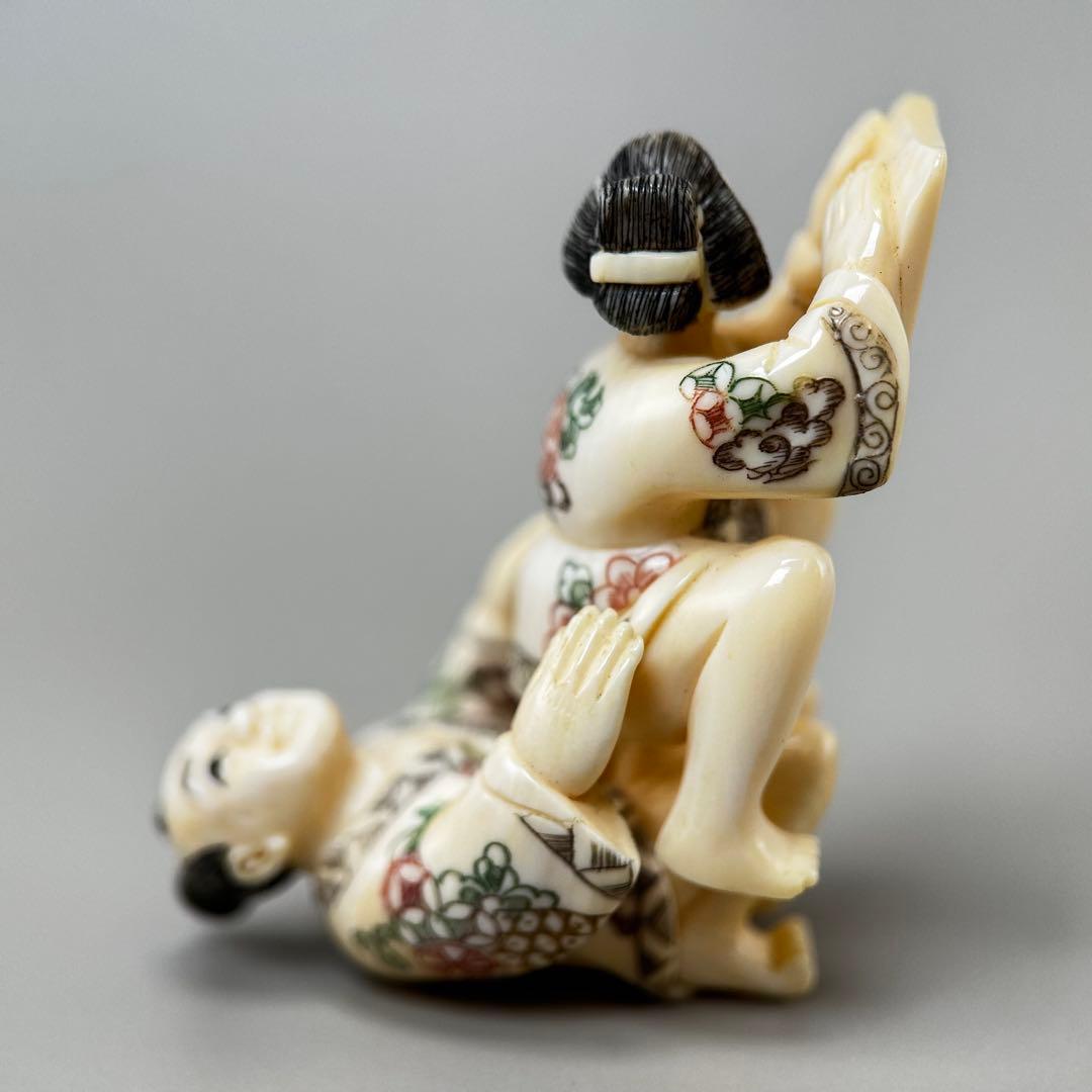 極上浮世絵根付　天然素材アンティーク骨董　飾り物古美術置物細密細工