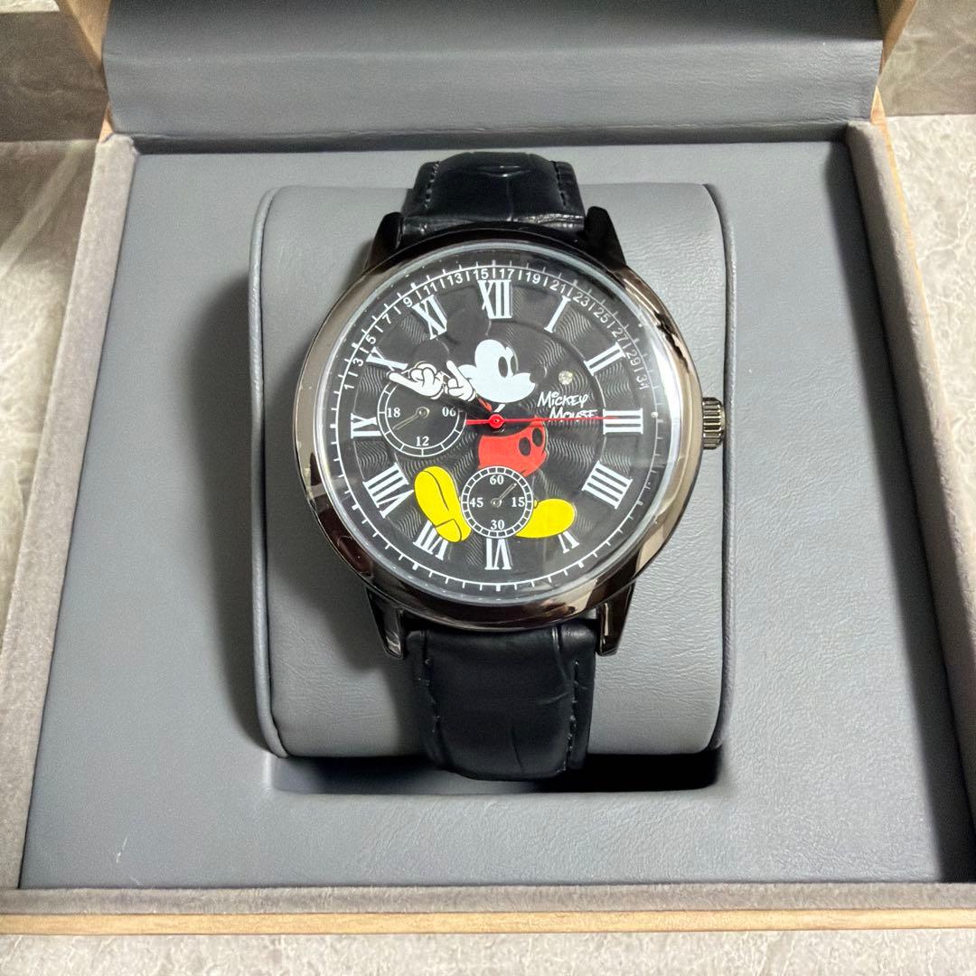 【未使用】ディズニー クオーツ ウォッチ ブラック スワロフスキー 稼働品