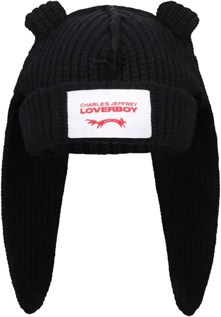 【新品】LOVERBOY ブラックニット帽 うさ耳