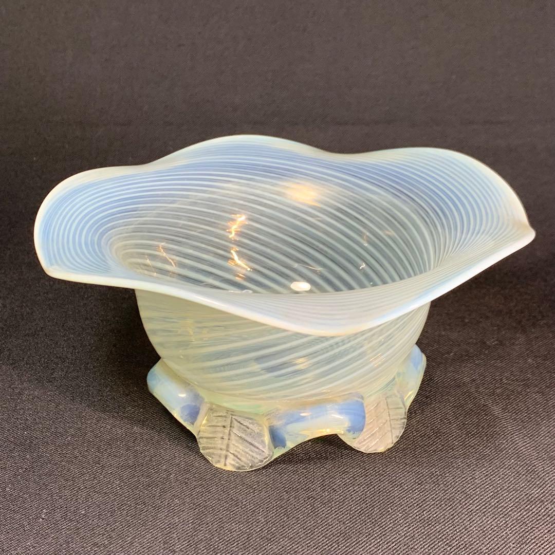 K644⭐︎乳白ぼかし 優美なドレープ イエロー 螺旋模様 和ガラス 糸巻柄