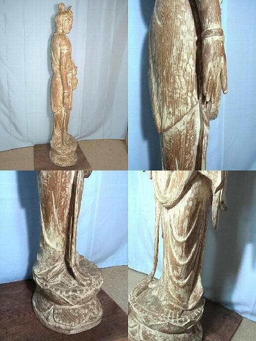 家宝に！【仏像　観音菩薩立像　等身大　木彫　骨董　◆掘り出し】★仏教美術　佛　仏