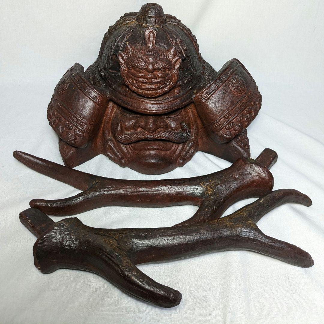 備前焼 兜 鎧武者 カブト 置物 細工物 彫刻 オブジェクト アンティーク 陶彫