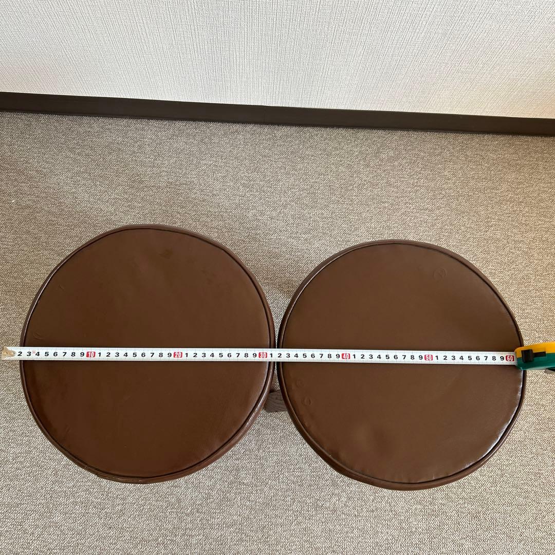 ビンテージ　ブラウン 木製 円形スツール 2個セット　天然木