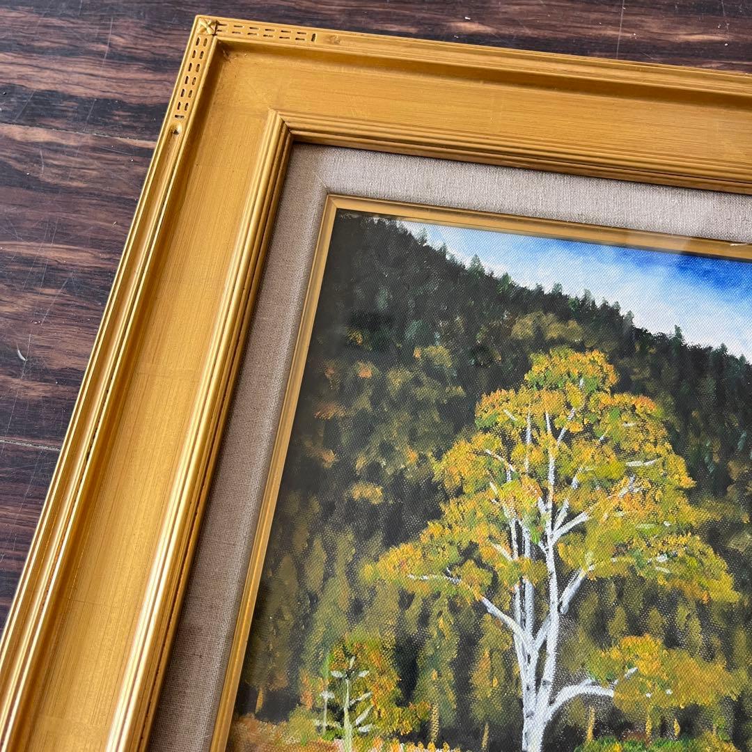 並木保次「貴婦人の白樺」油彩 F4 額装 油絵 油画 絵画 D