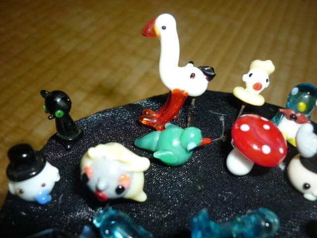 希少美品1950年代スウェーデン製◆ガラス細工 キャラクター他付 まち針 43本