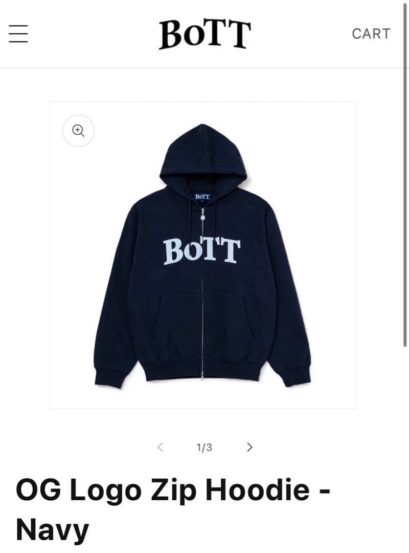 Bott OG Logo Zip Hoodie Navy Mサイズ