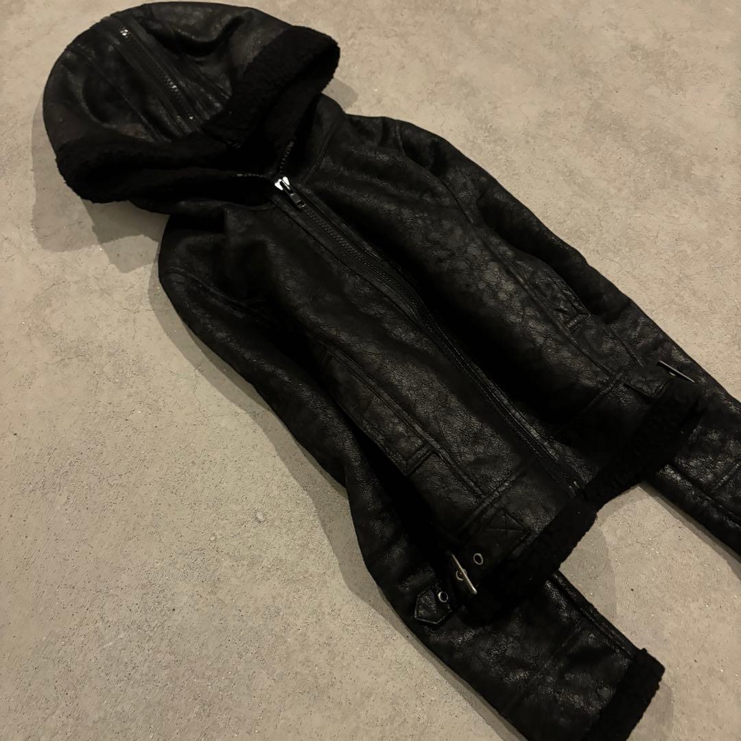 00’s archive LGB コーティング　レザージャケット　フーディー