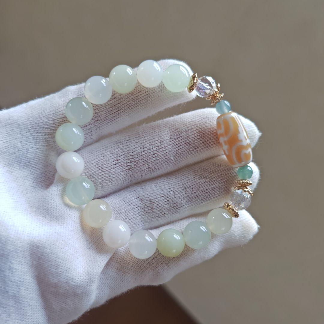 新作♡カフェオレ♡レア蓮花宝瓶天珠、グリーンオパール、グアテマラ産翡翠