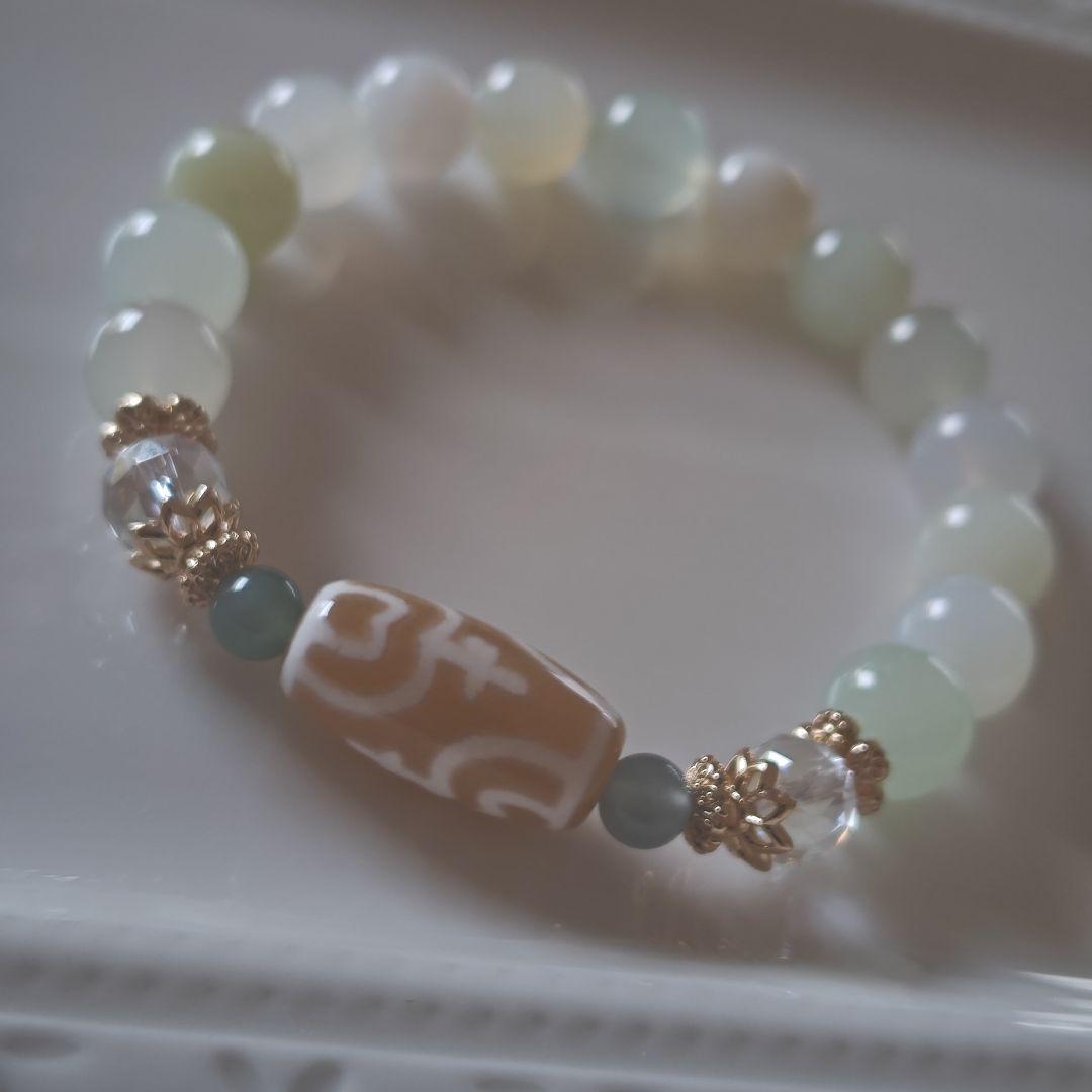 新作♡カフェオレ♡レア蓮花宝瓶天珠、グリーンオパール、グアテマラ産翡翠