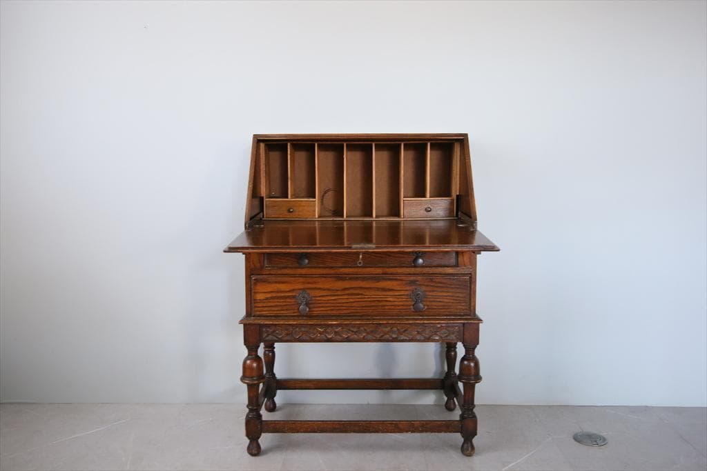 英国アンティーク木製ライティングビューロー/デスク/勉強机テーブル(90-138