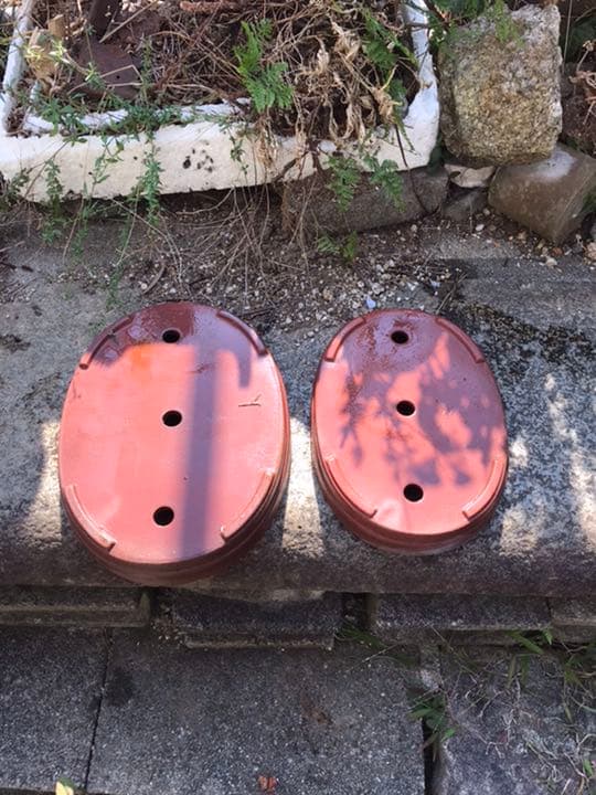 盆栽鉢　時代落款万一紅泥朱泥梨皮楕円胴帯盆栽鉢大小2点セット山野草寄せ植え植木鉢