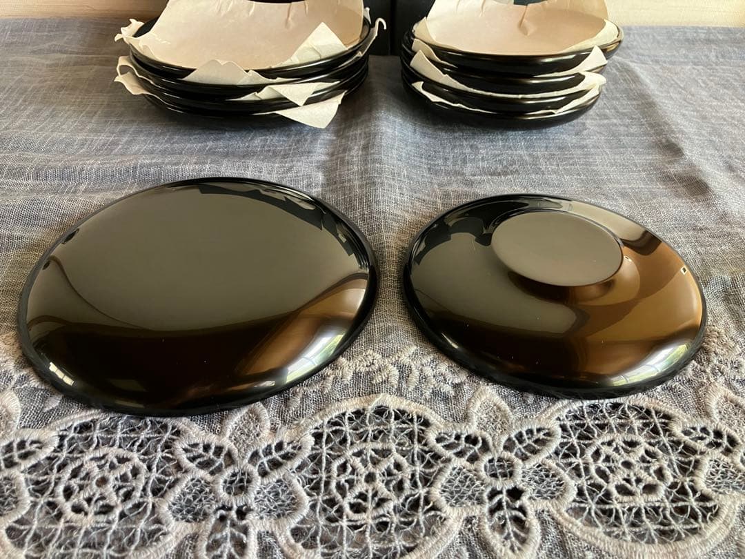 ＊専用＊　　輪島塗　沈金　松　菓子皿 ５枚 ・ 茶托 ５枚　布着請合　極上本堅地