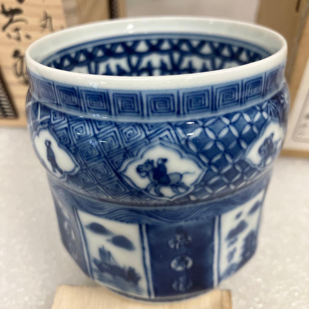 茶道具　茶碗　丸腰　縞茶碗　呉祥瑞　造　景徳鎮　王懐英　共箱　N158SKC