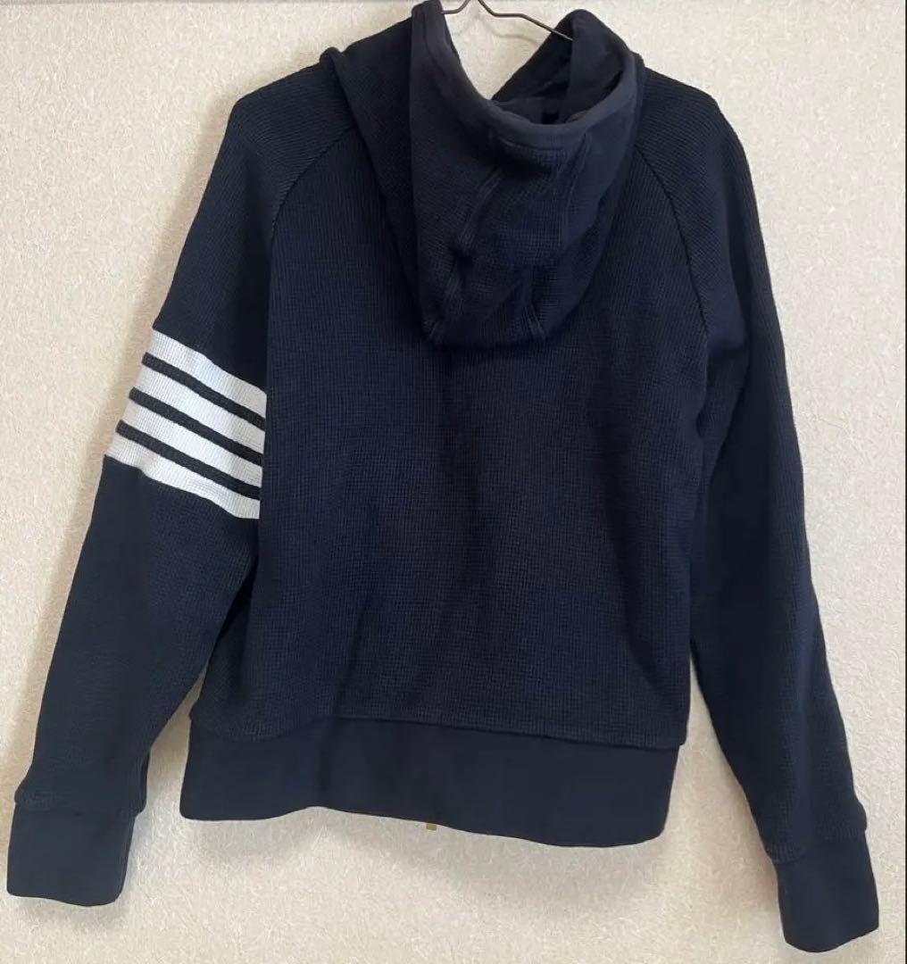 トムブラウン/ネイビーワッフル ラグランスリーブ 4BARフーディー/M