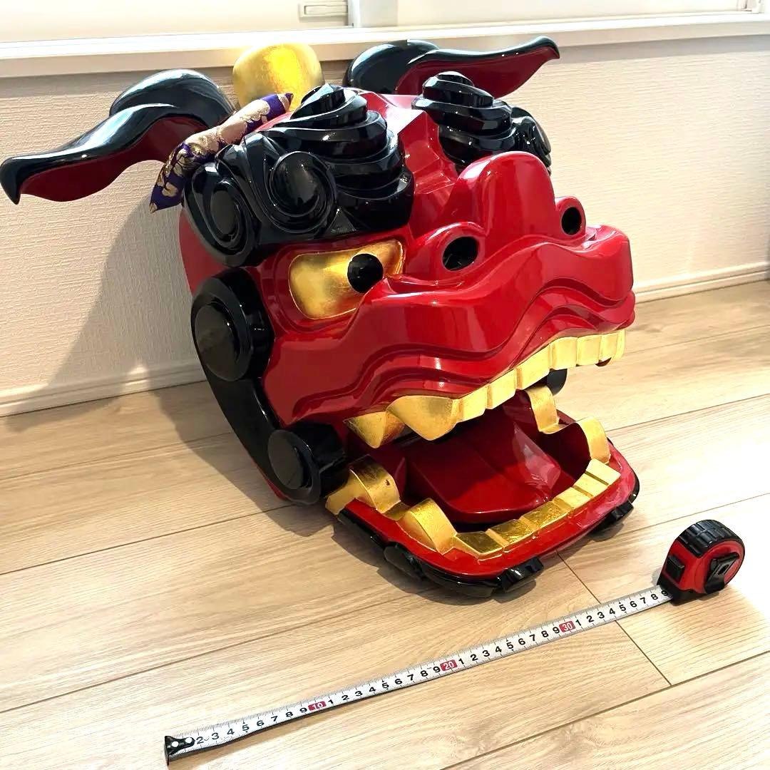 .【大ぶり】獅子舞　獅子頭　木彫魔除け　祭　置物　古美術　神楽 木製 木彫 正月