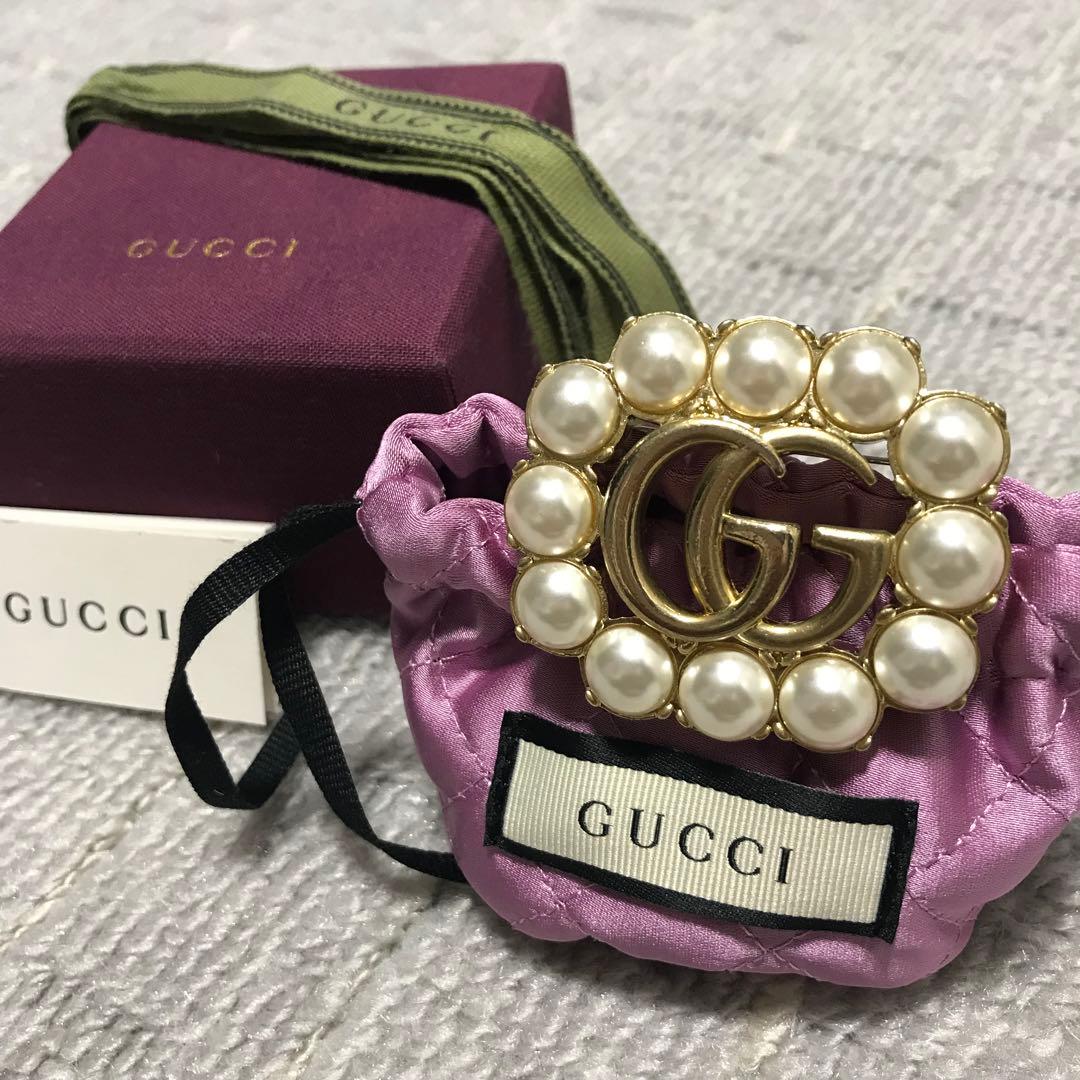 M*N様 グッチ［ブローチ］マーモント　ダブルGG　パール　ゴールド　箱、保存袋