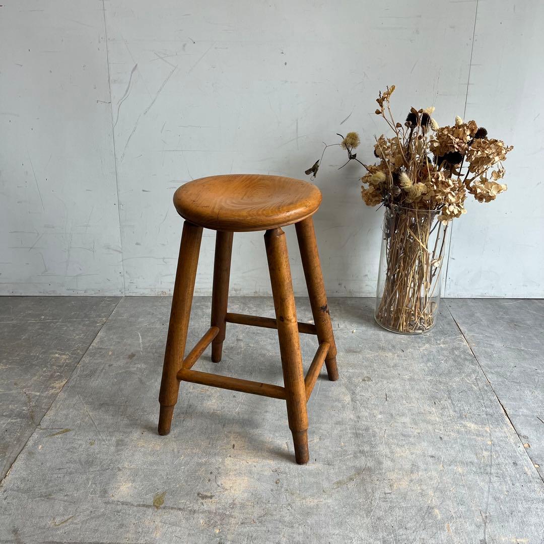 アンティーク スツール 椅子 無垢材 シャビー z664