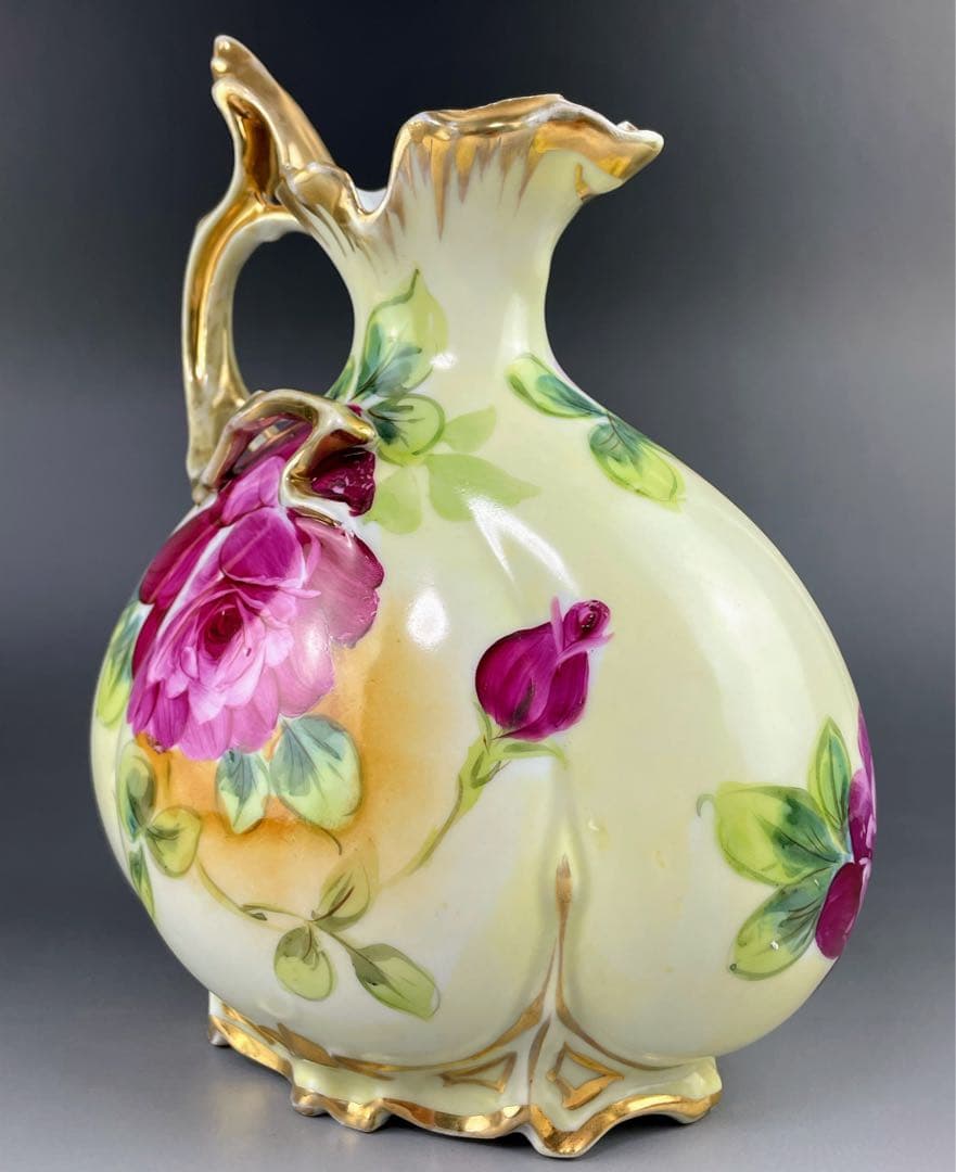 オールドニッポン ２３㎝ アールヌーボー様式 薔薇紋 花瓶 バラ ばら 水差し