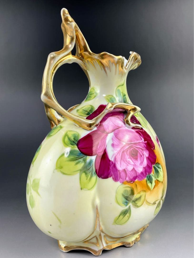 オールドニッポン ２３㎝ アールヌーボー様式 薔薇紋 花瓶 バラ ばら 水差し