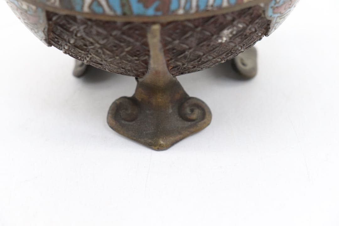 ※中国　七宝焼　獅子摘み　如意足香炉　送料込み251016