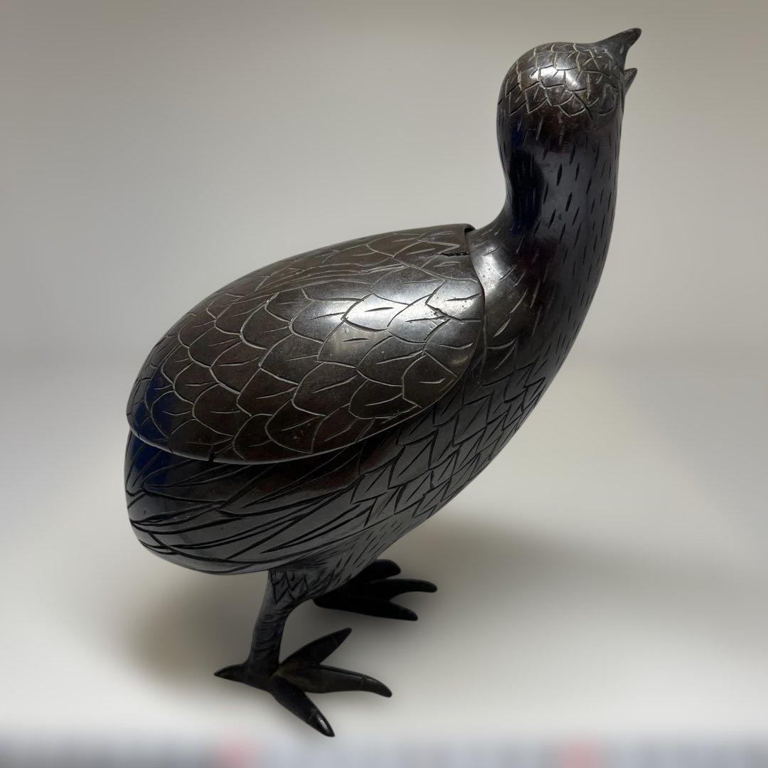 古銅　ウズラ香炉　木箱付　1345g/高さ約21㎝　東Y7-0626⭐︎2Fトカエ