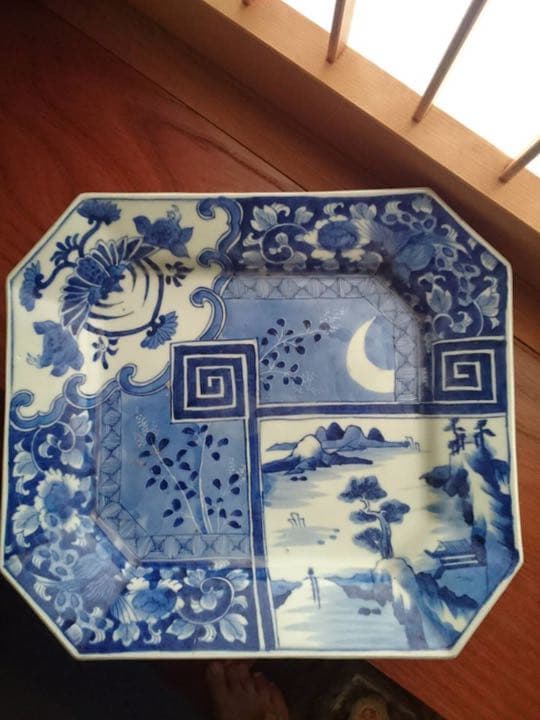 古伊万里　染付　角皿　江戸後期