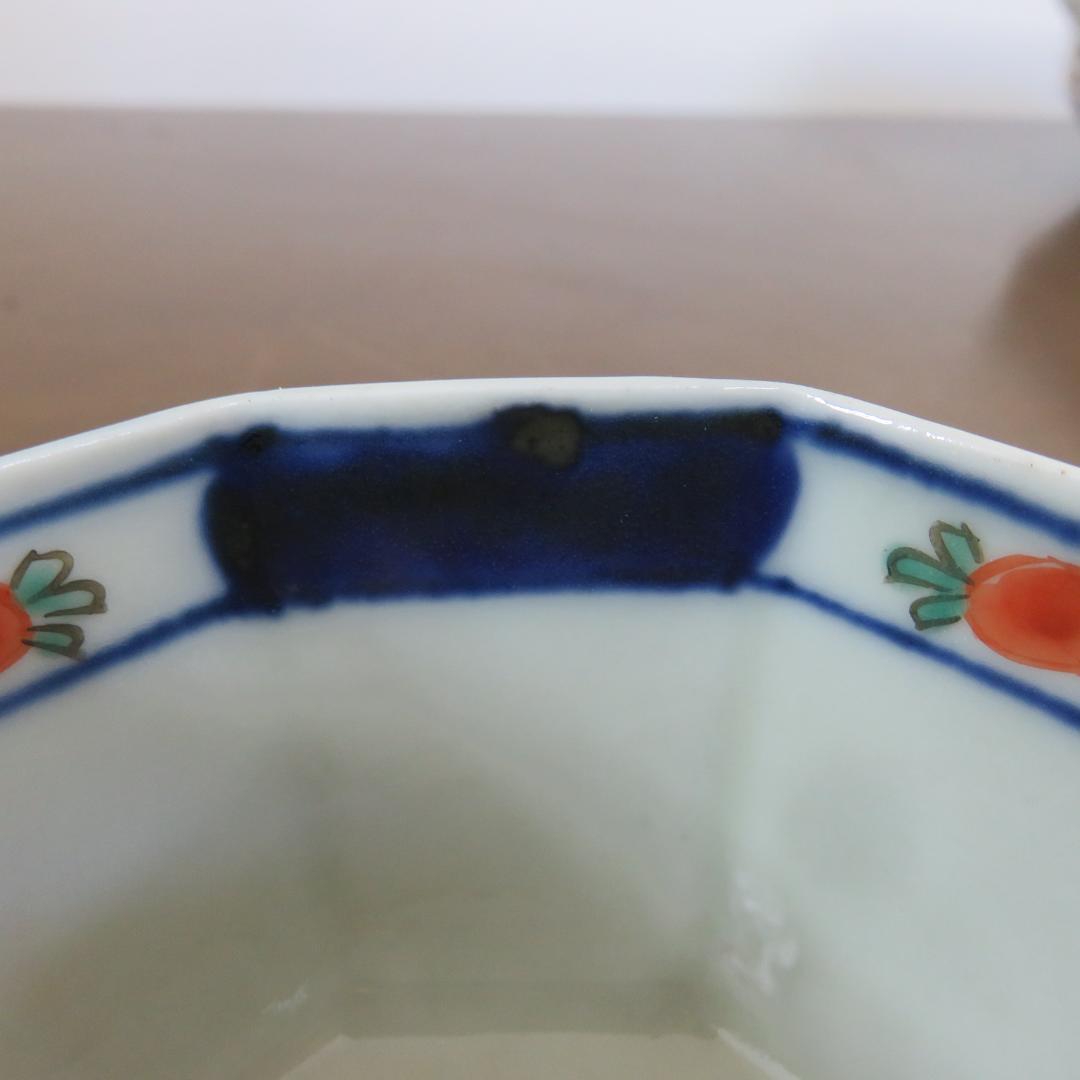 小鉢 向付 染付 色絵付け 江戸 明治 松竹梅 蝶 八角鉢 5客 美品